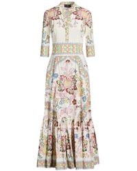 Etro - Ivory Maxi Dress Cotton, Elastane - Lyst