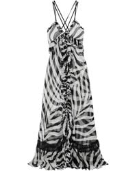 Redemption - Ruffled Zebra-print Tulle-paneled Silk-chiffon Maxi Dress - Lyst