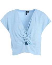Vero Moda Synthetik Vausschnitt oberteil mit kurzen ärmeln in Blau Damen Bekleidung Oberteile Kurzarm Oberteile 