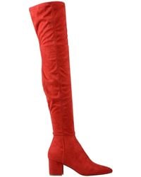 red leather over the knee boots