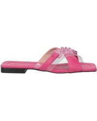 Pollini - Embellished Leather Flat Sandals - Lyst