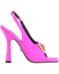 Versace - Medusa Plaque Satin Slingback Sandal - Lyst