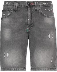 Philipp Plein - Steel Denim Shorts Cotton, Polyester - Lyst
