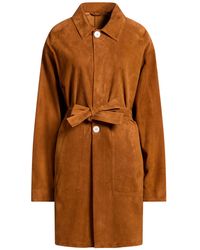 Setchu - Camel Overcoat & Trench Coat Leather - Lyst