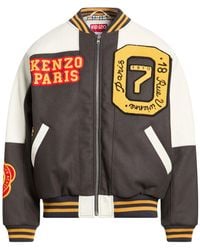 KENZO - Jacket Virgin Wool, Polyamide, Cow Leather, Acrylic, Elastane - Lyst