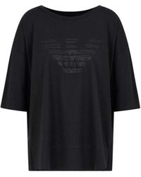 Emporio Armani - T-shirt À La Coupe Surdimensionnée Avec Grand Imprimé De L'aigle En Strass Et Broderie Du Logo - Lyst