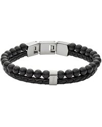 Fossil - Leather And Beaded Bracelet - Lyst