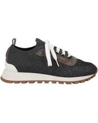 Brunello Cucinelli - Charcoal Sneakers Cotton, Viscose, Metallic Polyester, Leather - Lyst
