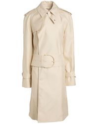 Burberry - Cream Overcoat & Trench Coat Silk, Polyester - Lyst