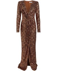 Elisabetta Franchi - Bronze Maxi Dress Polyester, Elastane - Lyst
