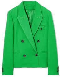 COS - Double-breasted Cropped Linen-blend Blazer - Lyst
