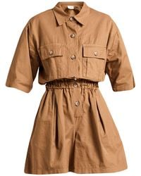 ViCOLO - Camel Playsuit Cotton, Linen, Elastane - Lyst