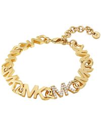 Michael Kors 14k-gold-plated & Cubic Zirconia Monogram-link Chain Bracelet - Metallic