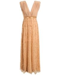 Elisabetta Franchi - Camel Maxi Dress Viscose, Polyester, Polyamide, Elastane, Glass - Lyst