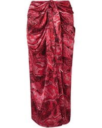 Ganni Snake-print Silk-blend Satin Midi Skirt - Red