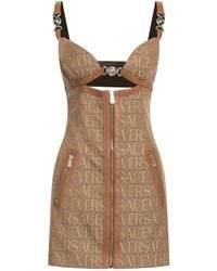 Versace - Versatile Monogram Mini Dress With Leather Trims - Lyst