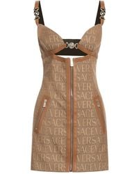 Versace - Versatile Monogram Mini Dress With Leather Trims - Lyst