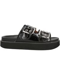 Ganni - Buckle-embellished Double-strap Leather Sandals - Lyst