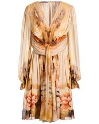 Alberta Ferretti - Mustard Mini Dress Silk - Lyst
