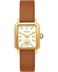 Tory Burch - Robinson Goldtone Stainless Steel & Brown Leather Strap Watch - Lyst