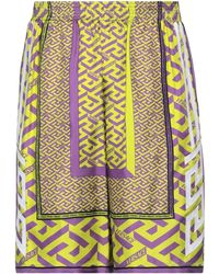 Versace - La Greca-print Silk Shorts - Lyst