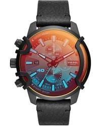DIESEL - Griffed Stainless Steel And Leather Chronograph Watch - Lyst