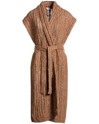 Brunello Cucinelli - Camel Cardigan Silk, Linen, Polyamide, Polyester - Lyst