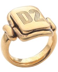 Mens Rings DSquared² Rings DSquared² Silver & Yellow Journey Charms Ring in Brown for Men 