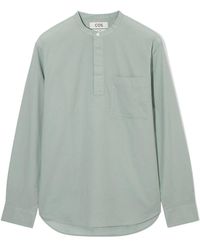 COS - Relaxed Grandad-collar Cotton Half-placket Shirt - Lyst