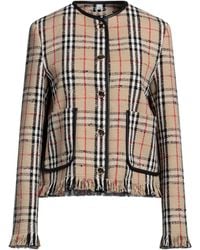 Burberry - Vintage Check Boucle Collarless Leather-trim Wool-blend Jacket - Lyst