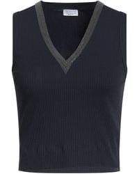 Brunello Cucinelli - Top Cotton, Elastane, Acetate, Silk, Brass - Lyst