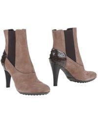 Tod's - Taupe Ankle Boots Soft Leather, Textile Fibers - Lyst