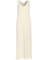 Roberto Collina - Ivory Midi Dress Merino Wool, Silk - Lyst