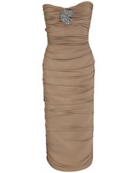 Amen - Khaki Midi Dress Acetate, Polyamide, Elastane - Lyst