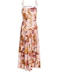 FARM Rio Delicate Flower Arabesques Linen Midi Dress in Yellow | Lyst
