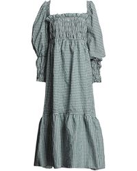 TOPSHOP - Shirred Long Sleeve Gingham Midi Dress - Lyst