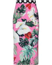 Dolce & Gabbana - Midi Skirt Silk, Elastane - Lyst
