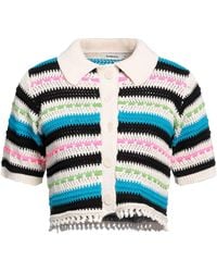 Sandro - Cropped cardigan aus einer gehäkelten baumwollmischung mit streifen - Lyst