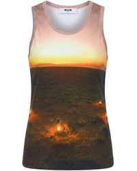 MSGM - Dark Tank Top Cotton, Elastane - Lyst