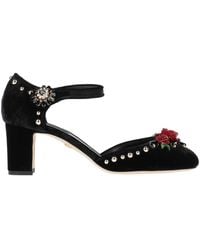 Dolce & Gabbana - Embellished T-strap Rose Pumps - Lyst