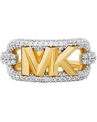 Michael Kors - Precious Metal-plated Brass Pavé Empire Logo Ring - Lyst