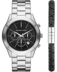 Michael Kors Slim Runway Chronograph Stainless Steel Watch And Pvc Bracelet Set - Metallic