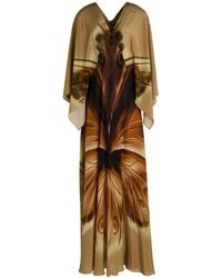 Alberta Ferretti - Khaki Maxi Dress Silk - Lyst
