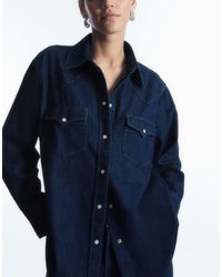 COS Fluid Denim Wrap Shirt in Black | Lyst