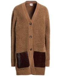 Tod's - Camel Cardigan Virgin Wool, Polyamide, Cow Leather - Lyst