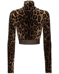 Dolce & Gabbana - Leopardenmuster Hochgeschlossene Bluse - Lyst