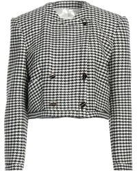 Sandro - Cropped Double-breasted Houndstooth Tweed Jacket - Lyst