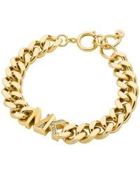 Michael Kors - Mk Precious Metal-Plated Brass Pavé Logo Curb Link Bracelet - Lyst