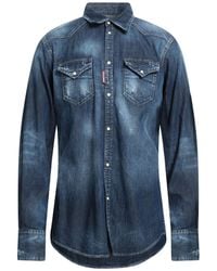 DSquared² - Distressed Denim Shirt With Classic Collar - Lyst