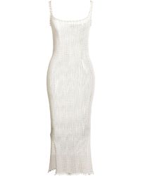 SOLOTRE - Cream Midi Dress Cotton, Polyamide - Lyst